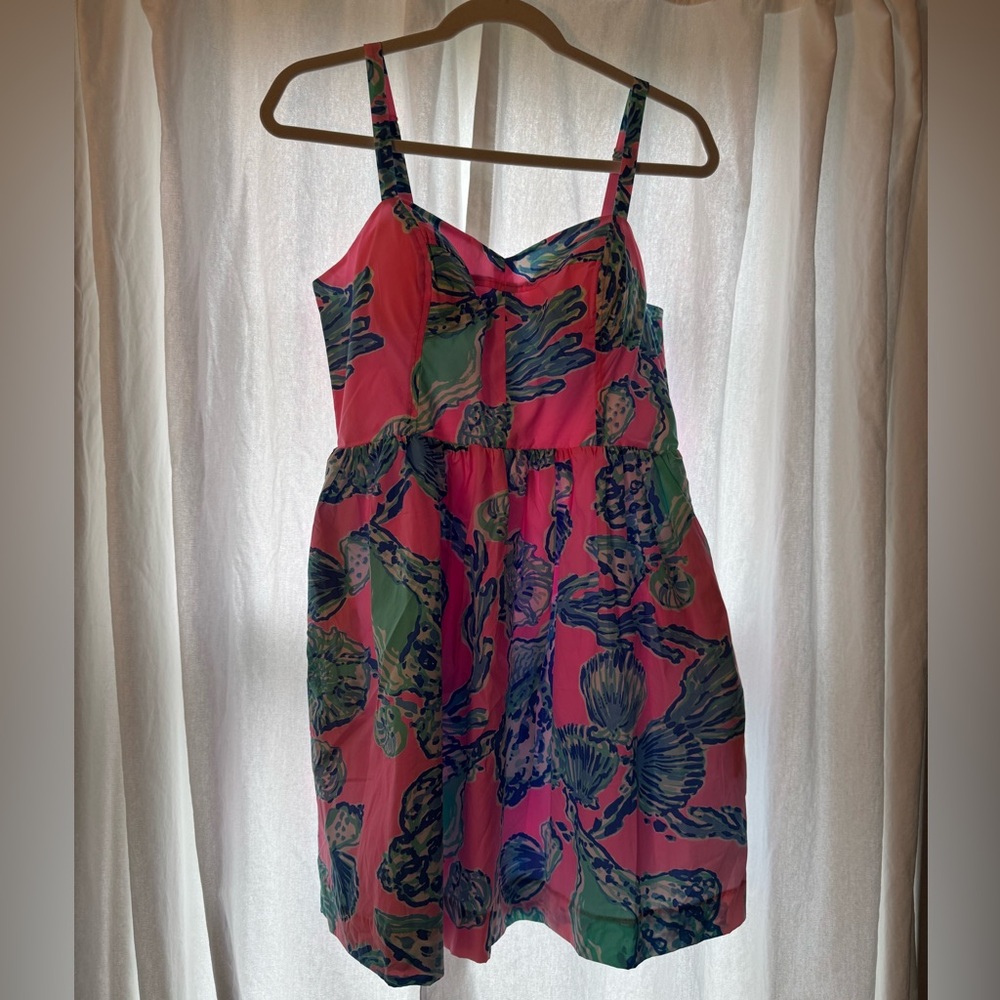 Lilly Pulitzer hot pink and blue shell beach/pool dress.